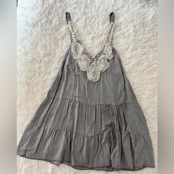 Boho Tiered Mini Dress with 3D Rosette Trim | Made in Italy | Size 10 - Picture 9 of 13